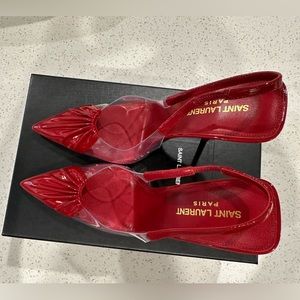 Saint Laurent leather sling back pump in red.